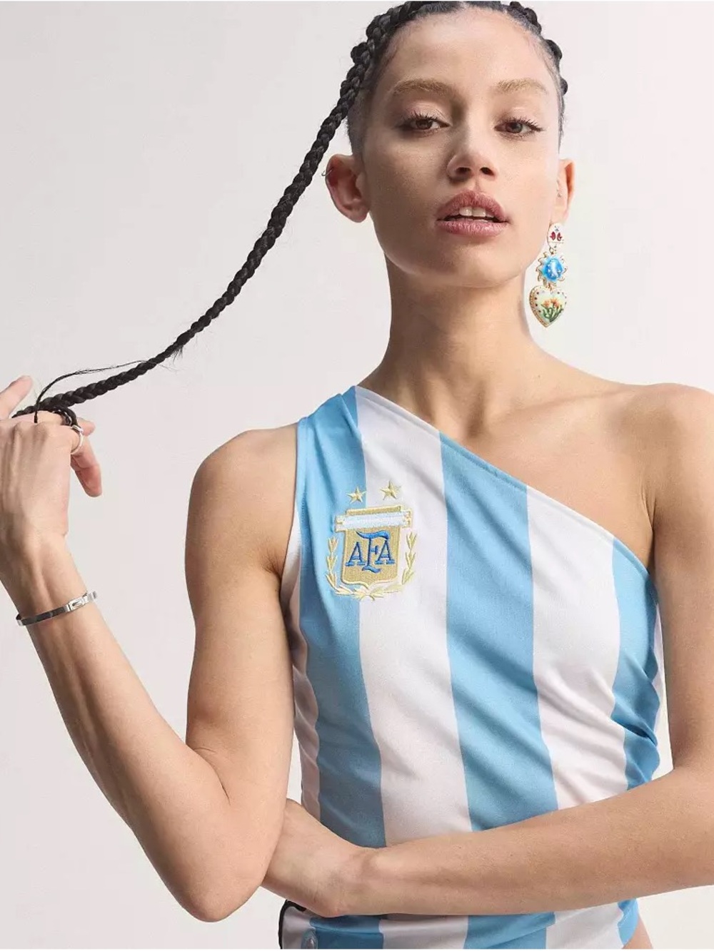 adidas Light Blue & White Striped Soccer Tank with Crest